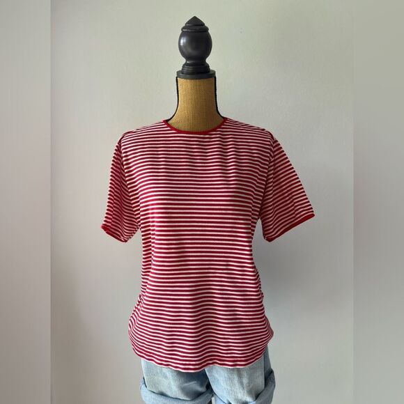 Vintage Red & White Striped Baggy Short Sleeve T-Shirt - Picture 7 of 7